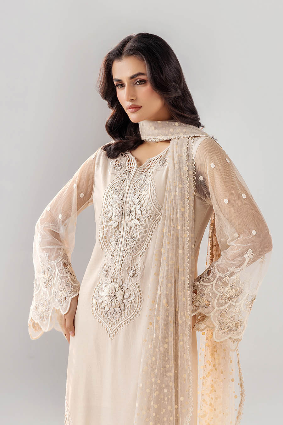 Elegant Grey Cotton Suit with Embellished Dupatta Online in Dubai UAE Abudhabi Ajman Sharjah