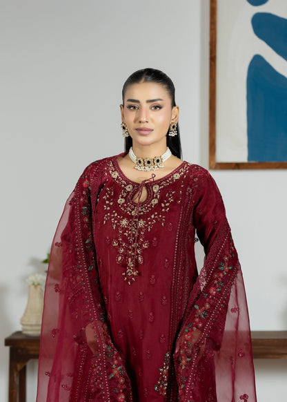 Elegant Maroon Embroidered Organza Dress Material Online in Dubai DXB UAE Abudhabi Meena Bazaar