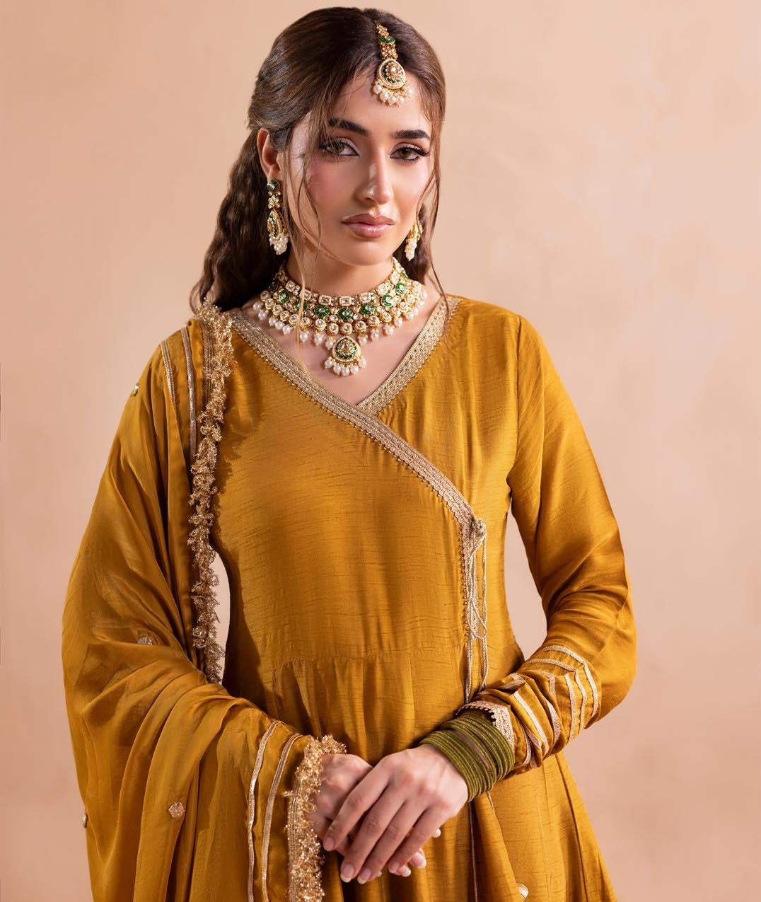 Elegant Mustard Raw Silk Formal Maxi Online in Dubai DXB UAE Abudhabi Meena Bazaar