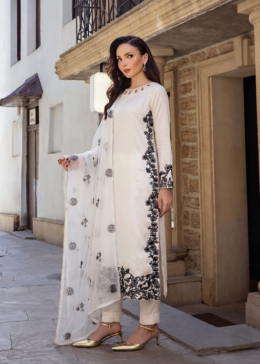 Elegant Off-White Embroidered Silk Pakistani Suit Online in Dubai DXB UAE Abudhabi Meena Bazaar