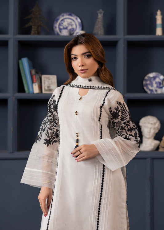 Elegant Off-White Zari Net Embroidered Suit Online in Dubai DXB UAE Abudhabi Meena Bazaar