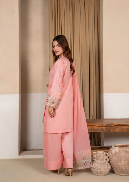 Elegant Peach Silk Viscose Farshi Shalwar Suit Online in Dubai UAE Abudhabi Ajman Sharjah