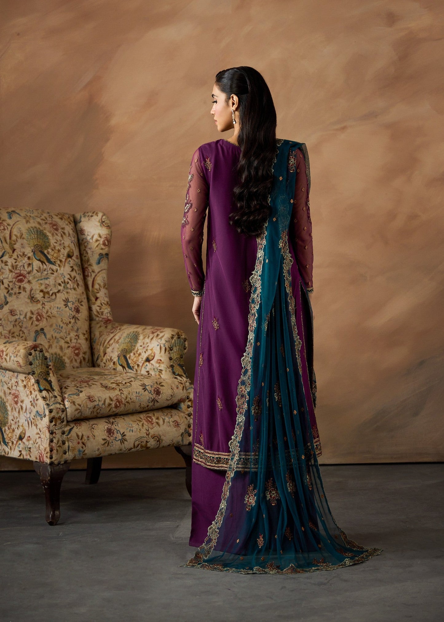 Elegant Purple Net Embroidered Raw Silk Salwar Suit Online in Dubai UAE Abudhabi Ajman Sharjah
