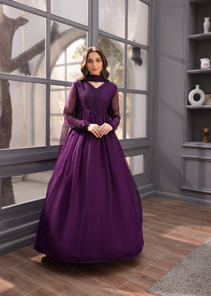 Elegant Purple Party Wear Kurta with Chiffon Dupatta Online in Dubai UAE Abudhabi Ajman Sharjah