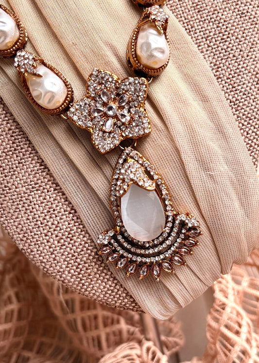 Elegant White Beaded Necklace Set Online in KSA Riyadh Saudi Arabia Oman Bahrain Qatar