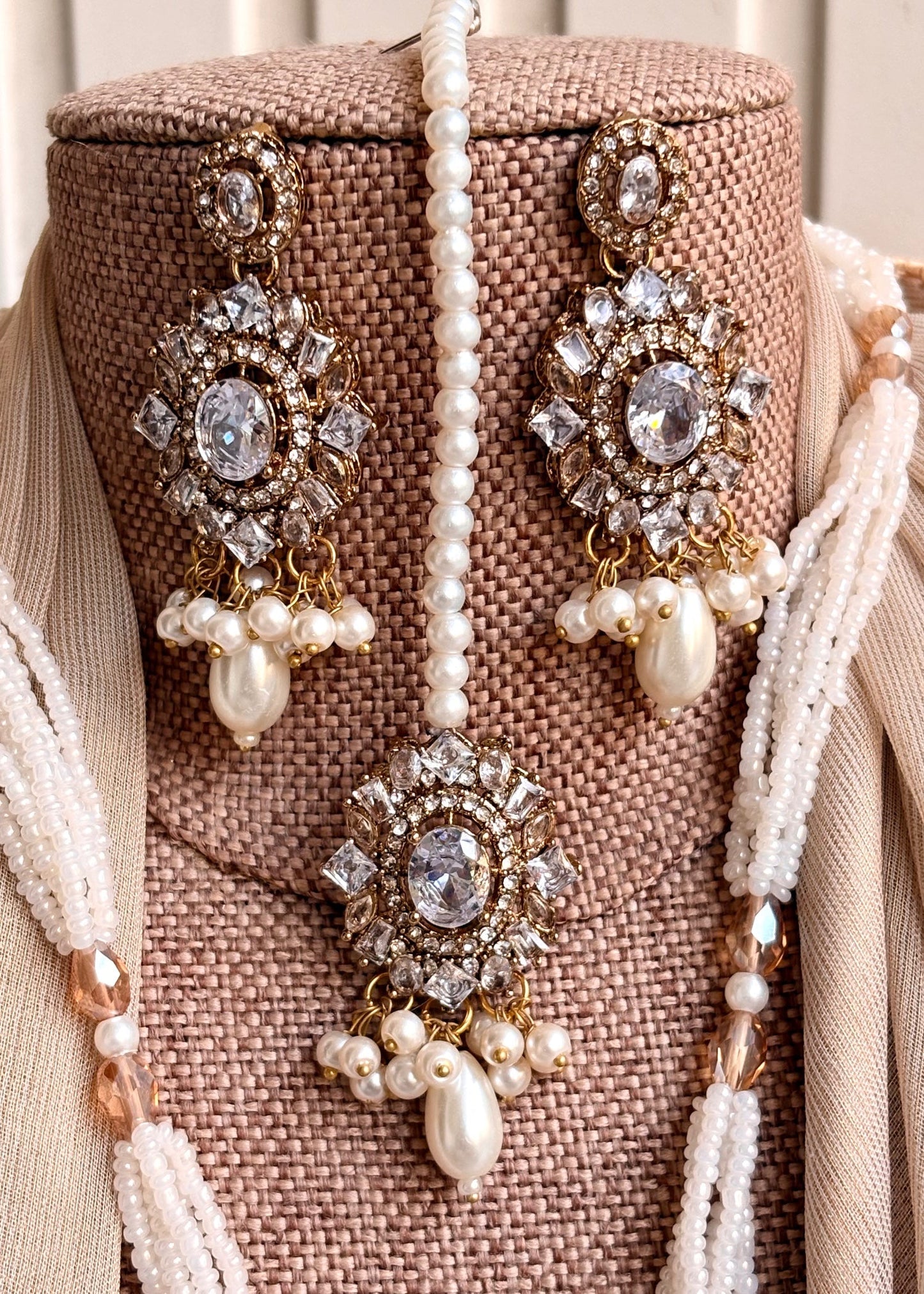 Elegant White Stone Work Jewelry Set Online in UK USA Canada