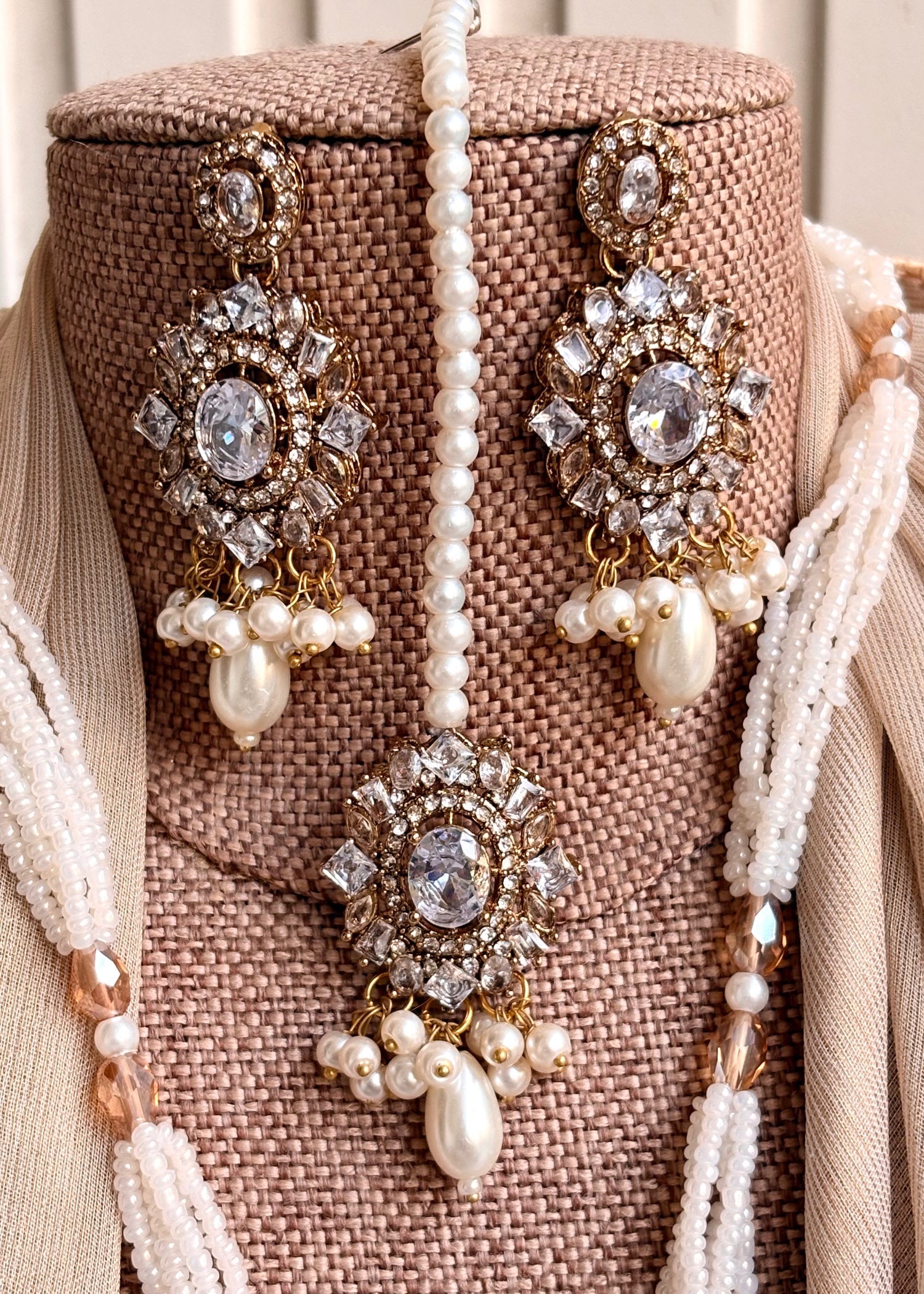 Elegant White Stone Work Jewelry Set Online in UK USA Canada