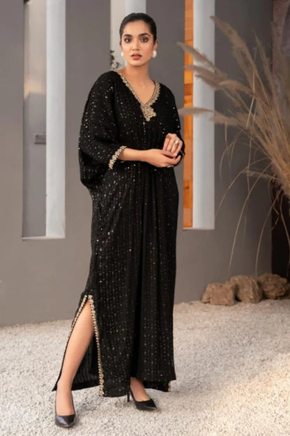 Black Embroidered Chiffon Kaftan