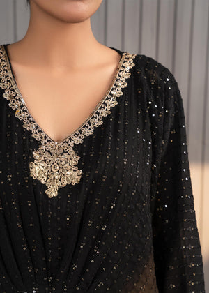 Black Sequins Embroidered Chiffon Kaftan