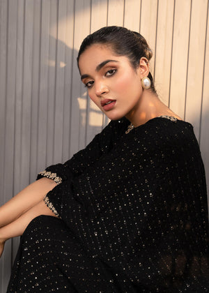 Black Sequins Embroidered Chiffon Kaftan