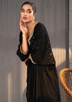 Black Sequins Embroidered Chiffon Kaftan