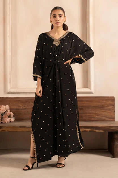 Black Embroidered Chiffon Kaftan