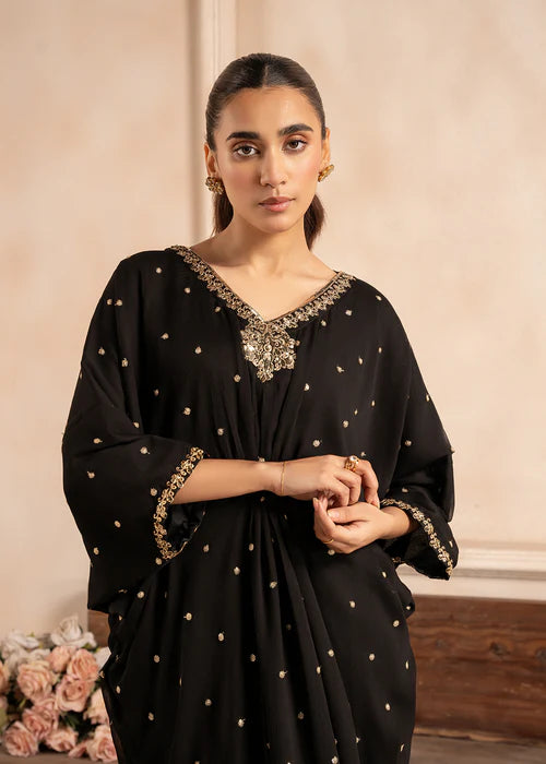 Black Embroidered Chiffon Kaftan