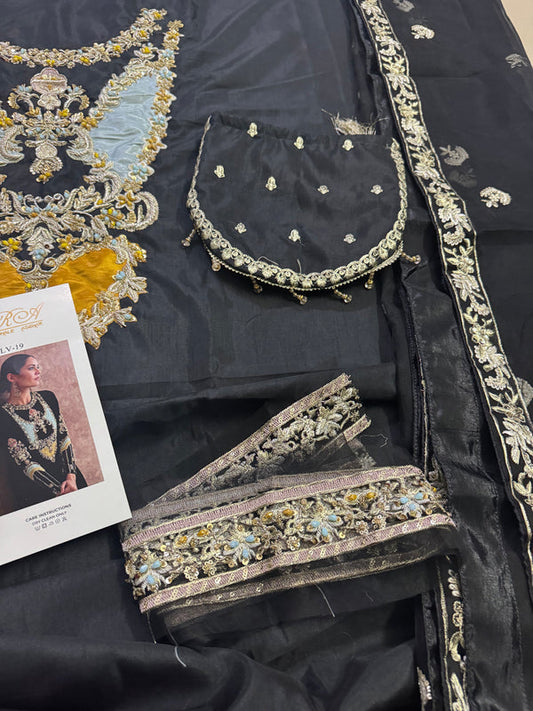Black Hand Embellished Raw Silk Suit
