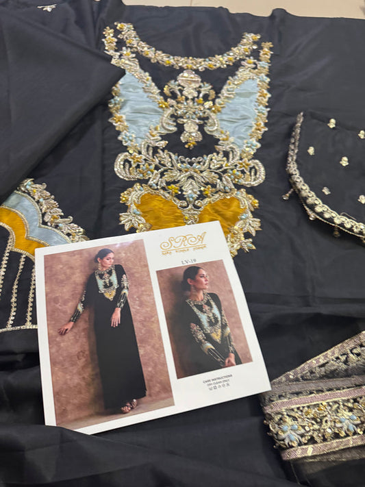 Black Hand Embellished Raw Silk Suit