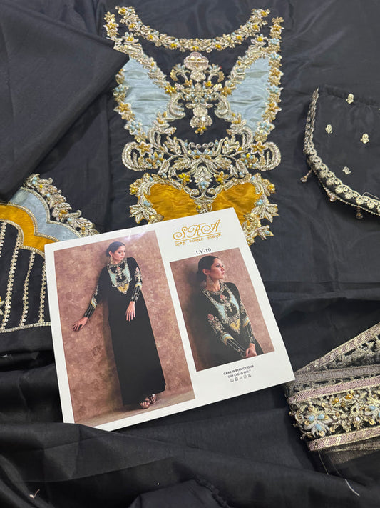 Black Hand Embellished Raw Silk Suit
