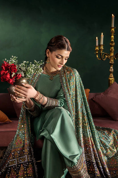 Hand Embroidered Elegant Brown Glass Silk Designer Farshi Shalwar Suit