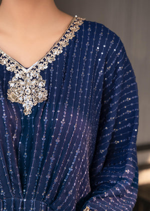 Blue Embroidered Chiffon Kaftan