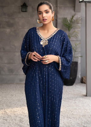 Blue Embroidered Chiffon Kaftan