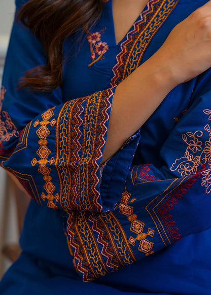 Royal Blue Embroidered Cotton Kurta Set