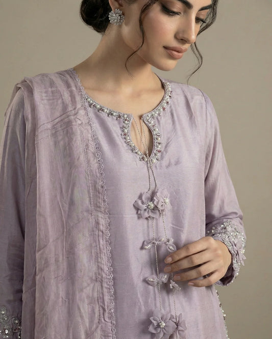Lilac Embellished Raw Silk Suit