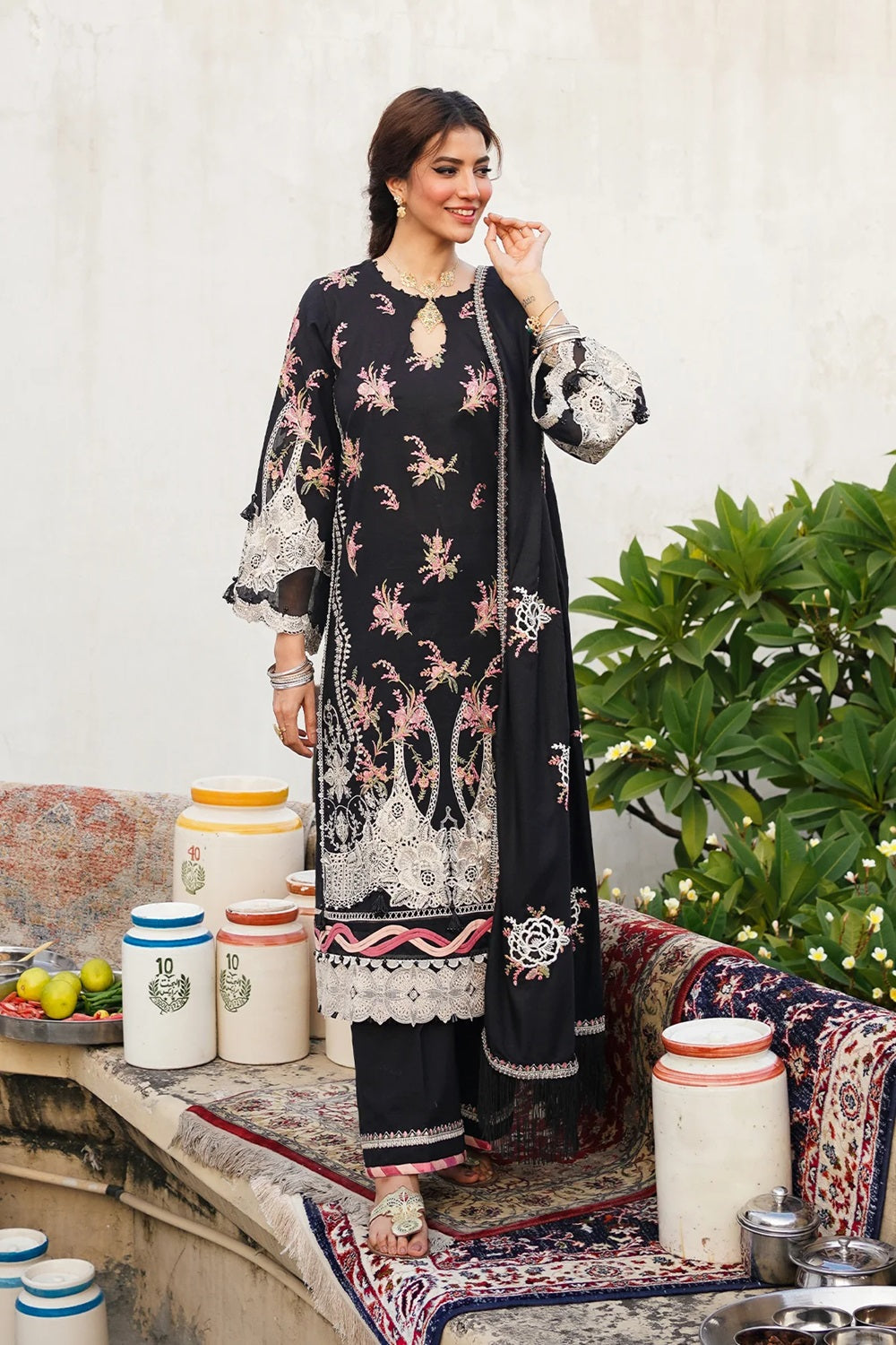 Heavy Embroidered Lawn Suit with Chiffon Dupatta