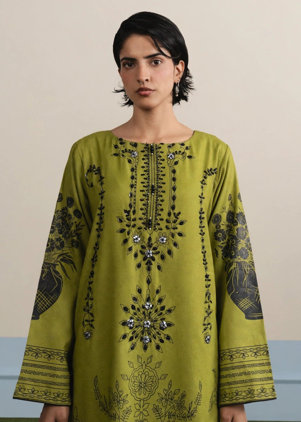 Embellished Apple Green Dhanak Kaftan Online in Dubai DXB UAE Abudhabi Meena Bazaar