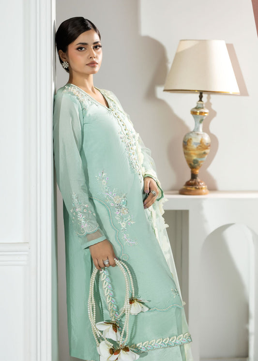 Embellished Aquamarine Silk Pakistani Suit Online in Dubai DXB UAE Abudhabi Meena Bazaar