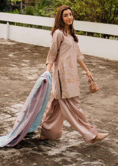 Embellished Beige Charmuse Shalwar Kameez Online in Sri Lanka India Australia