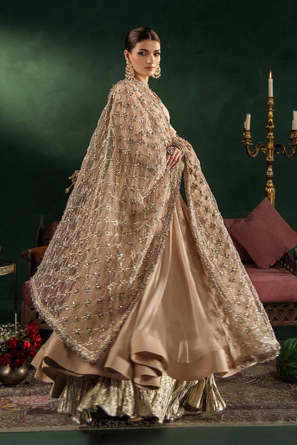 Embellished Beige Chiffon Anarkali Peshwas Online in Dubai DXB UAE Abudhabi Meena Bazaar
