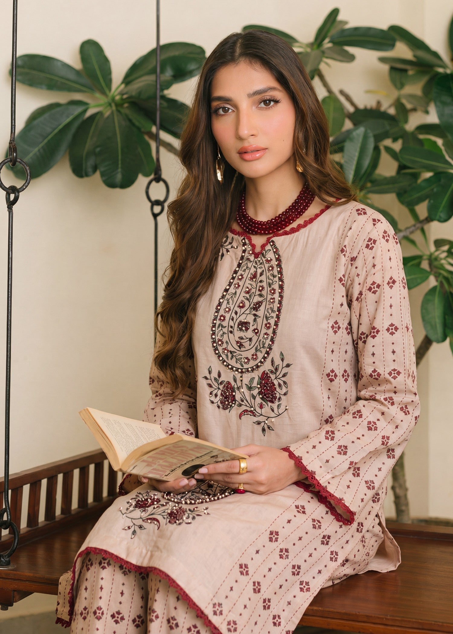 Embellished Beige Lawn Straight Kurta Salwar Suit Online in Dubai UAE Abudhabi Ajman Sharjah