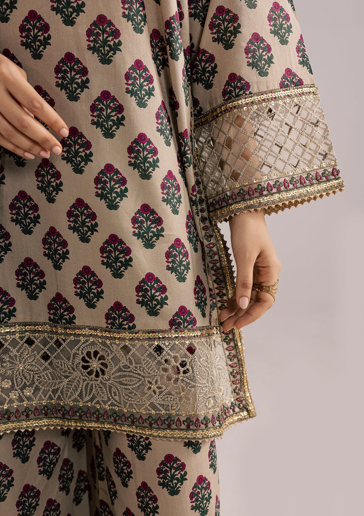 Embellished Beige Lawn Suit for Women Online in Dubai UAE Abudhabi Ajman Sharjah