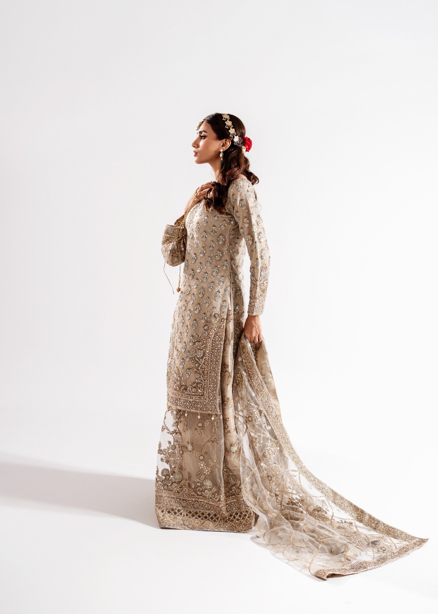 Embellished Beige Net Ladies Suit Online in Dubai DXB UAE Abudhabi Meena Bazaar