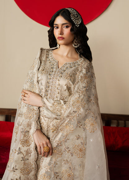 Embellished Beige Organza Dupatta Suit Online in UK USA Canada