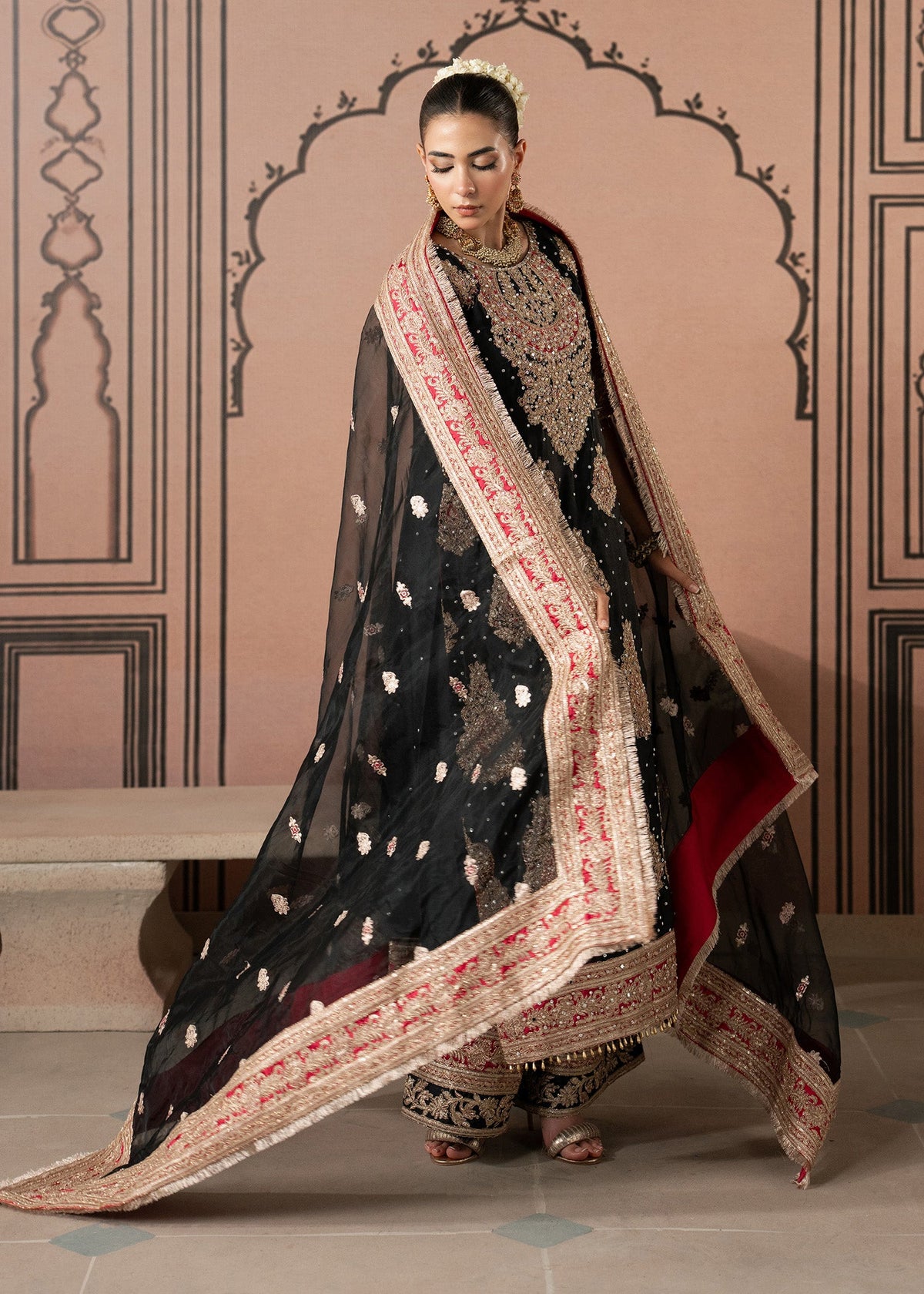 Embellished Black Charmuse Designer Salwar Suit Online in UK USA Canada
