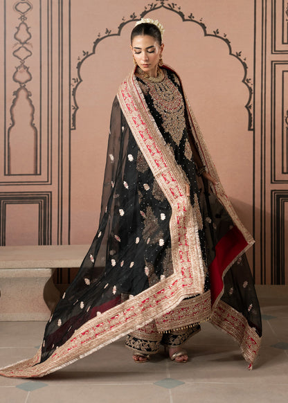 Embellished Black Charmuse Designer Salwar Suit Online in UK USA Canada
