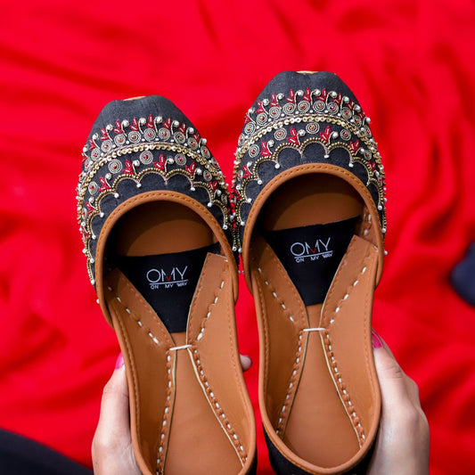 Embellished Black Khussa for Women Online in KSA Riyadh Saudi Arabia Oman Bahrain Qatar