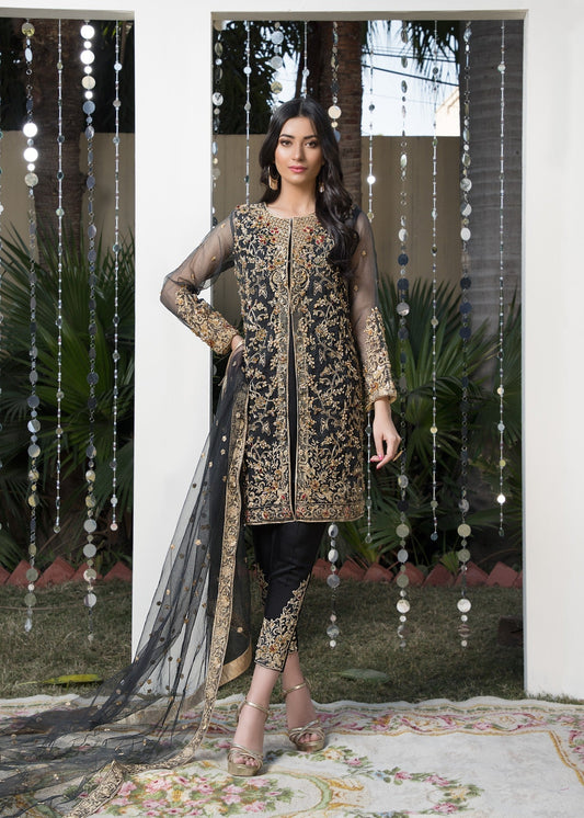 Embellished Black Organza Jacket Suit Online in Dubai DXB UAE Abudhabi Meena Bazaar