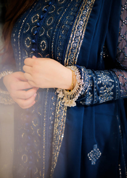 Embellished Blue Chiffon Pishwas Suit for Women Online in Dubai UAE Abudhabi Ajman Sharjah
