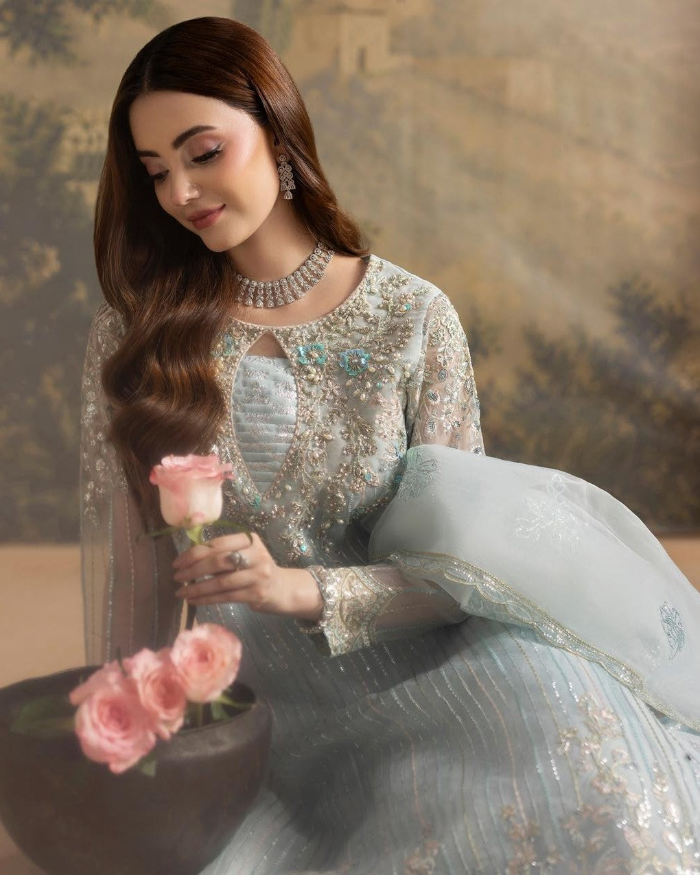 Embellished Blue Sharara for Grand Wedding Online in Dubai UAE Abudhabi Ajman Sharjah