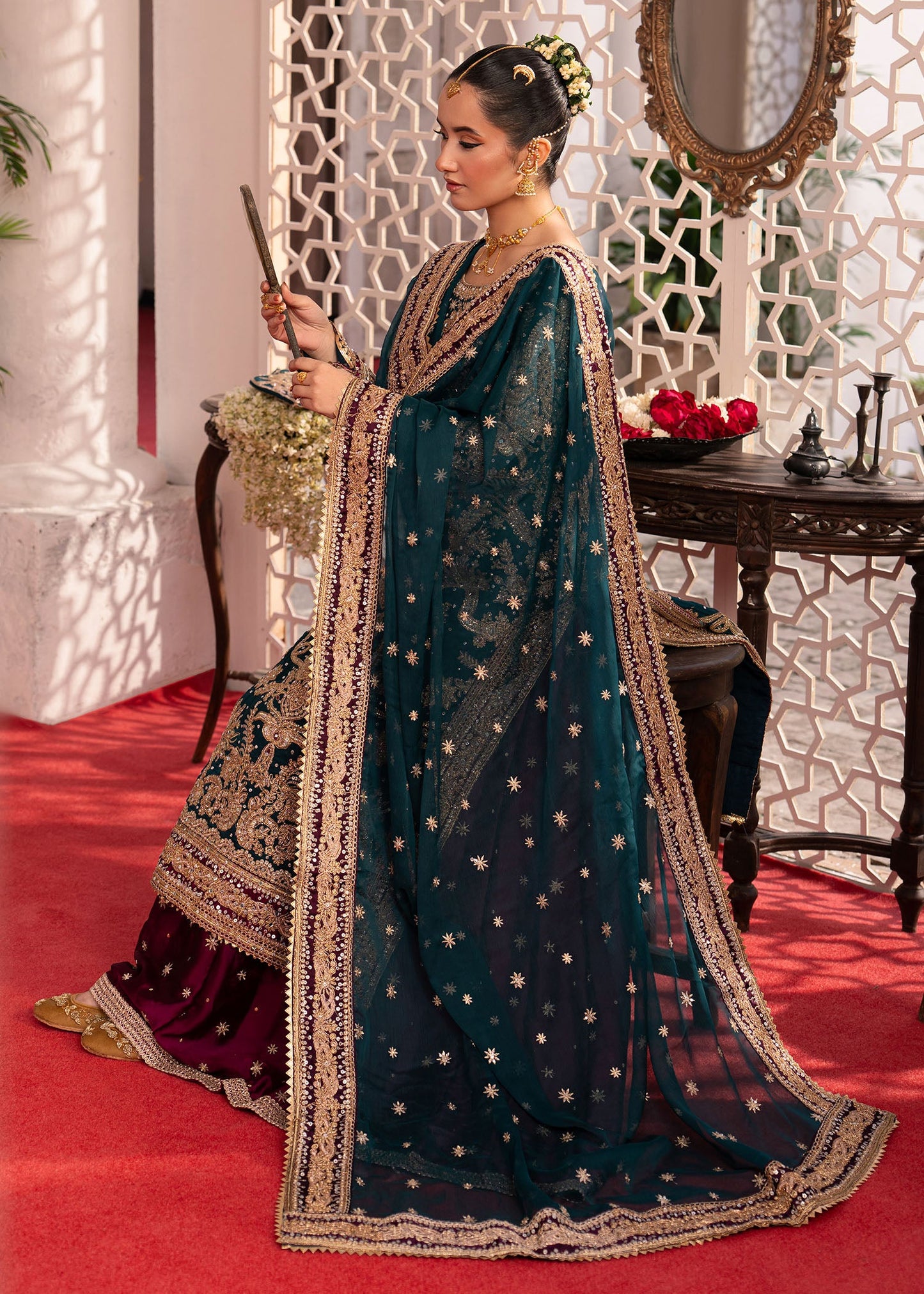 Embellished Bottle Green Charmuse Lehenga Choli Online in UK USA Canada