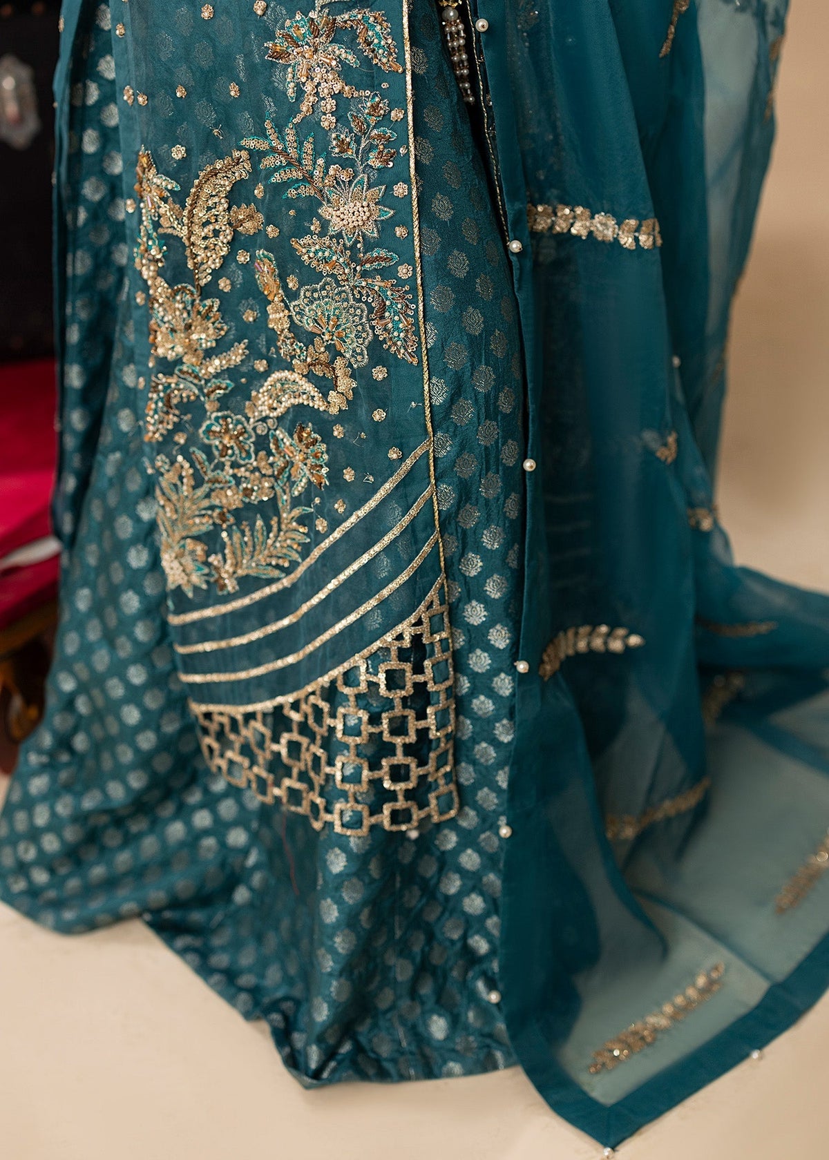Buy Teal Embroidered Organza Pakistani Salwar Suit Online in Dubai DXB UAE Abudhabi Meena Bazaar