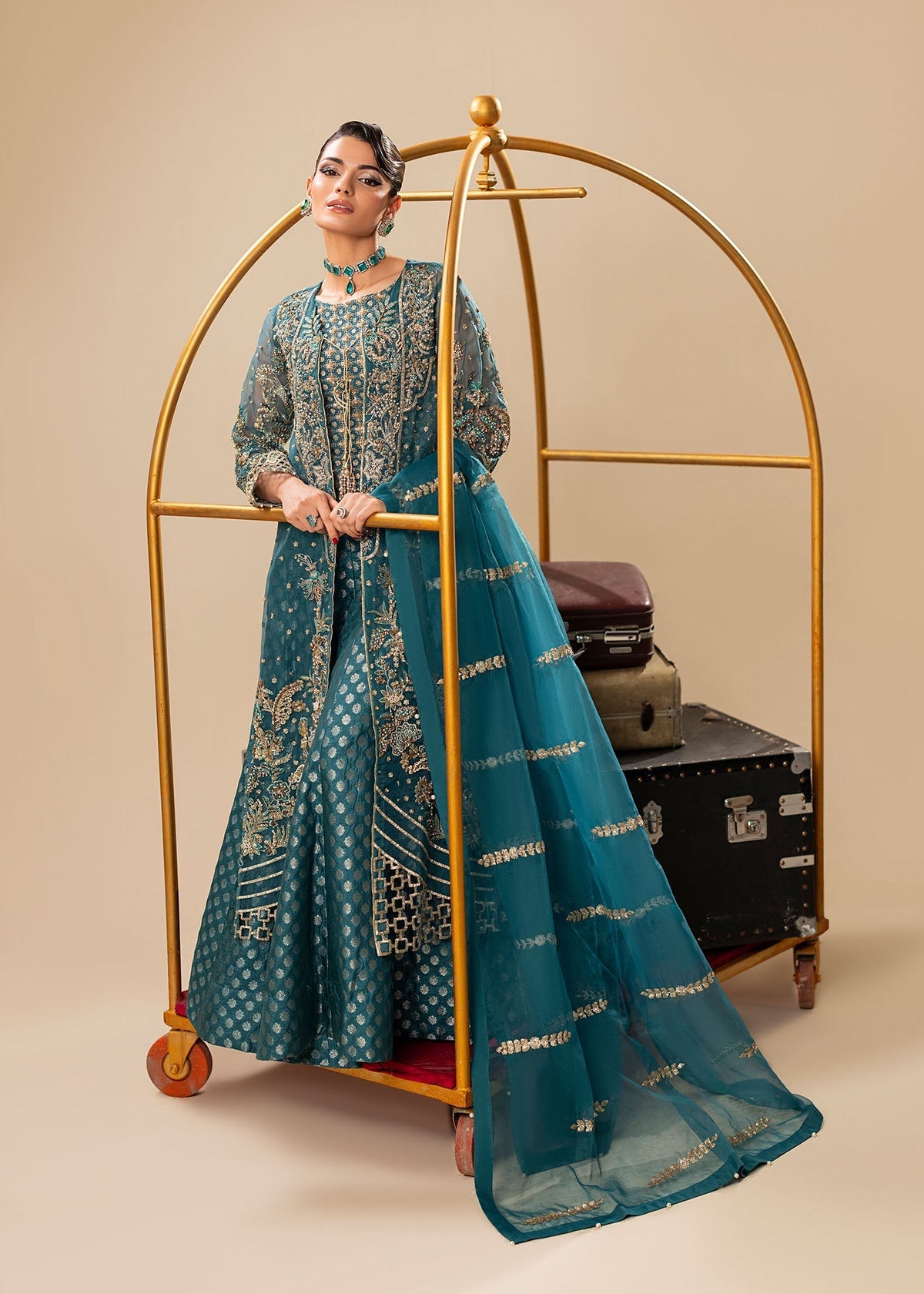Ladies Embellished Teal Shalwar Kameez Online in UK USA Canada