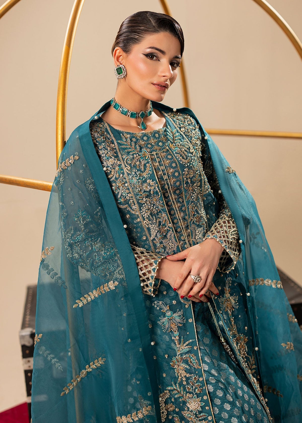 Shop Teal Organza Pakistani Salwar Kameez Online in Dubai DXB UAE Abudhabi Meena Bazaar