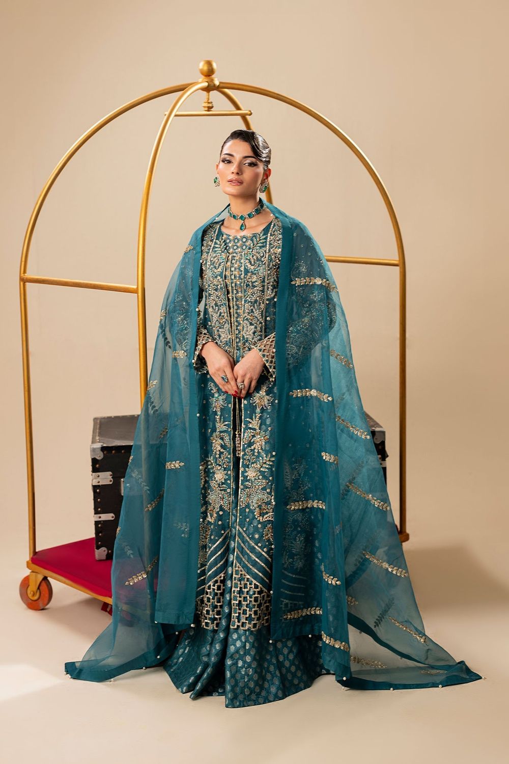 Teal Embroidered Organza Partywear Suit Online in Dubai UAE Abudhabi Ajman Sharjah