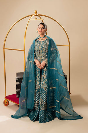 Teal Embroidered Organza Partywear Suit Online in Dubai UAE Abudhabi Ajman Sharjah