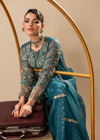 Teal Embroidered Organza Gown Suit Online in Sri Lanka India Australia