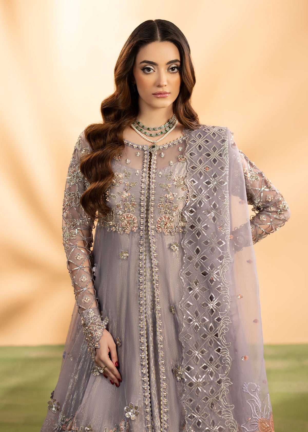 Ladies Lilac Organza Maxi Salwar Kameez Online in KSA Riyadh Saudi Arabia Oman Bahrain Qatar