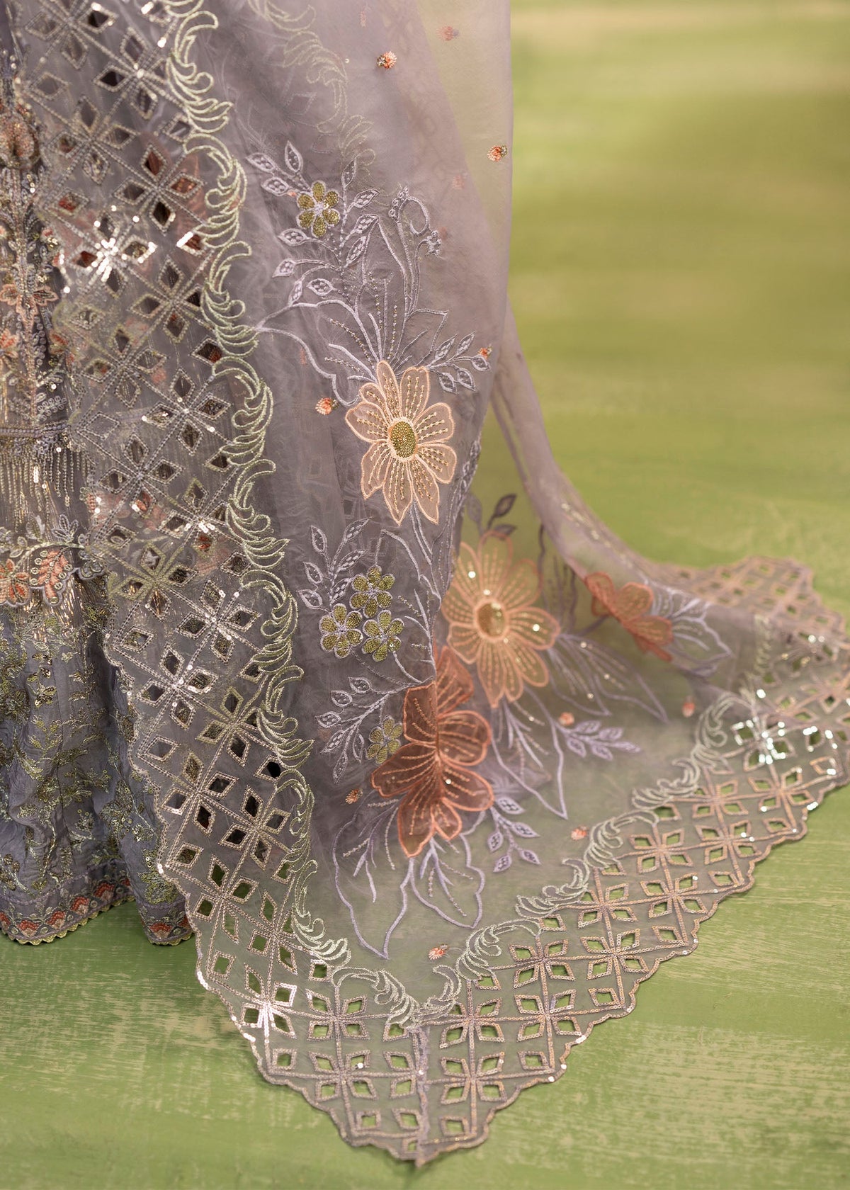 Ladies Embellished Lilac Organza Shalwar Kameez Online in KSA Riyadh Saudi Arabia Oman Bahrain Qatar