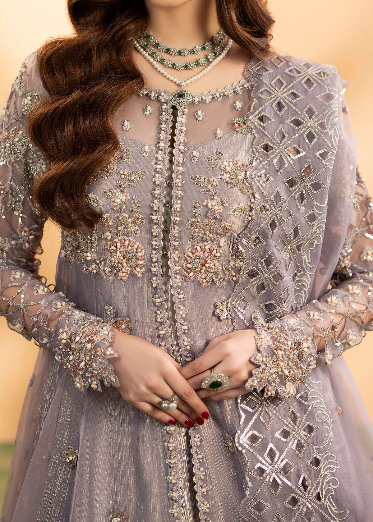 Lilac Embroidered Organza Formal Wear Suit Online in Dubai DXB UAE Abudhabi Meena Bazaar